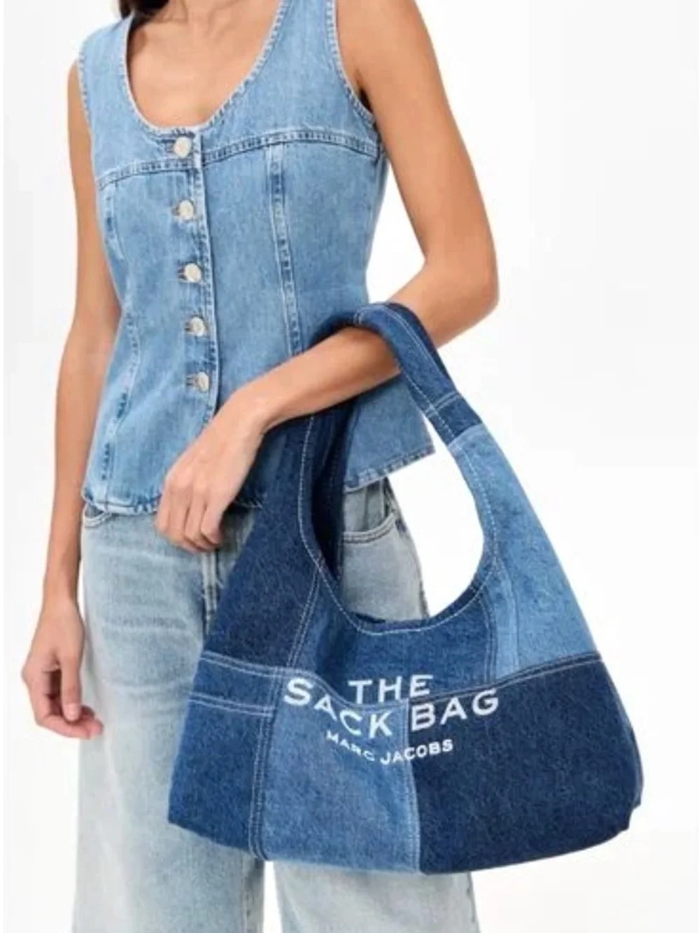 Marc Jacobs Denim Patchwork Sack Bag in Blue